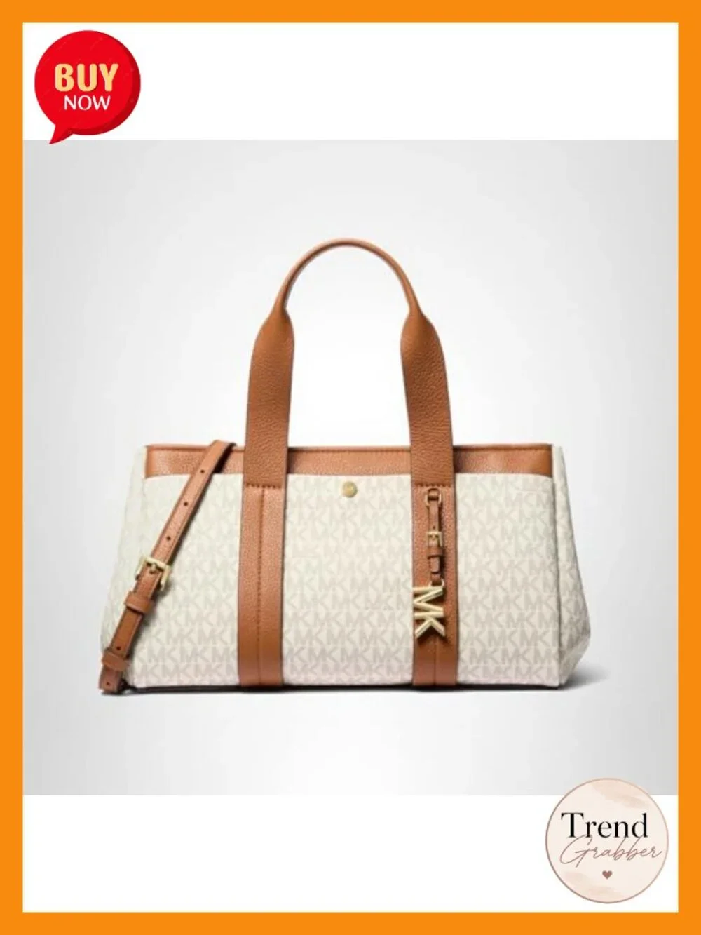 Signature Canvas Satchel with Leather Trim - MK Logo Charm